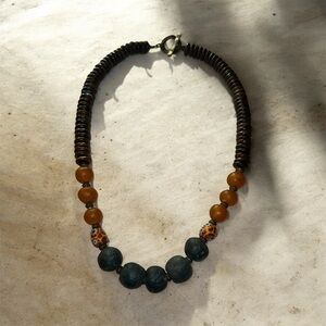 Elegant Brown and Blue Beaded Necklace